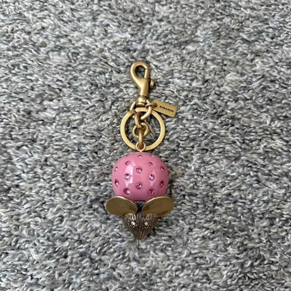 Coach Pink Crystal Bee Bag Charm Keychain
